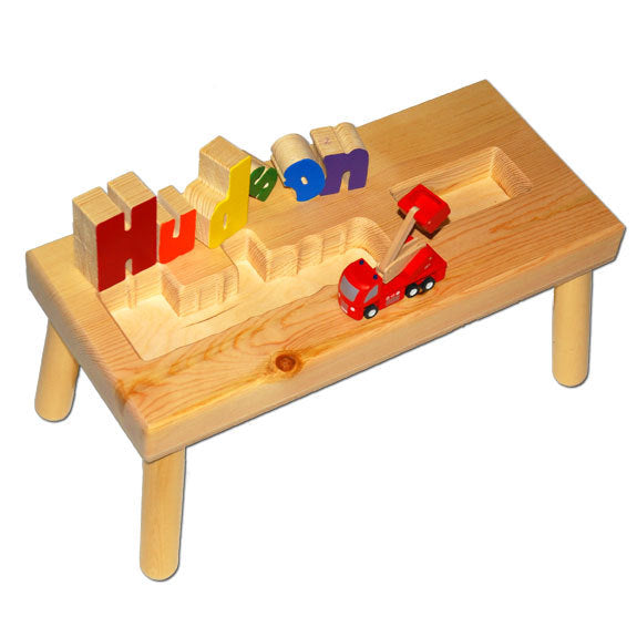 personalized name puzzle stool with firetruck