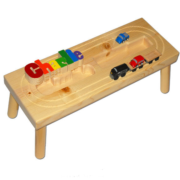 personalized name puzzle stool with train