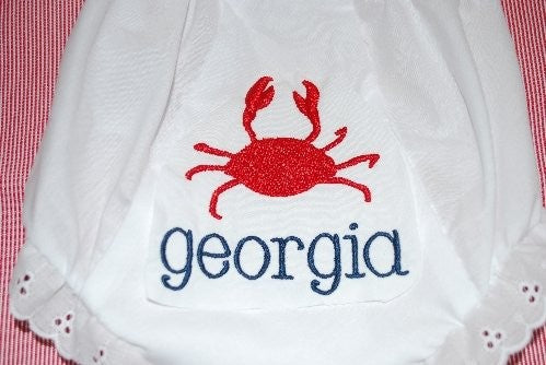 embroidered crab name monogrammed bloomer diaper cover