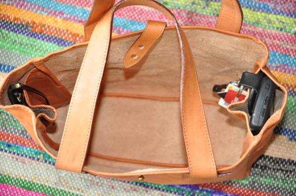 leather and canvas tote with monogram