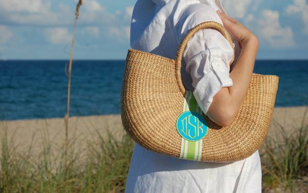 monogrammed basket shoulder bag