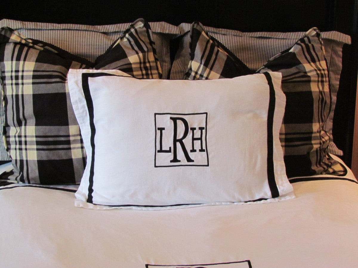 monogrammed bordered duvet cover (many colors available)