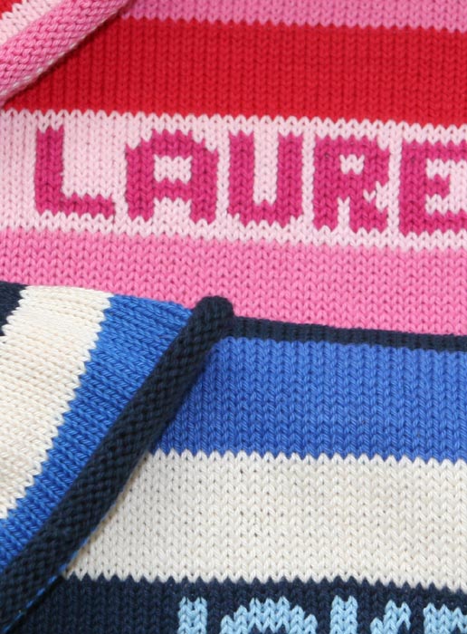 personalized striped knit blanket with name