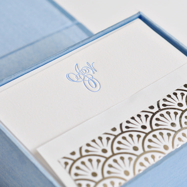 petite light blue silk stationery box - p12