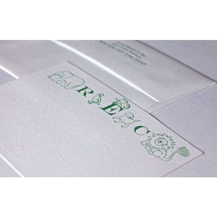 animal monogram green baby stationery