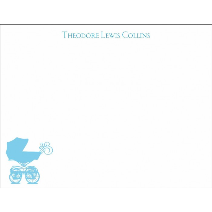 flat print baby announcement - baby buggy blue