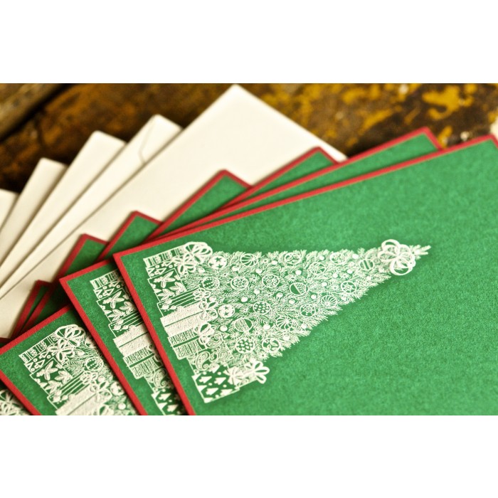 engraved holiday christmas tree note cards