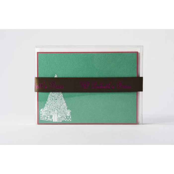 engraved holiday christmas tree note cards