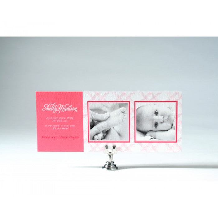 flat print baby announcement - pink tartan