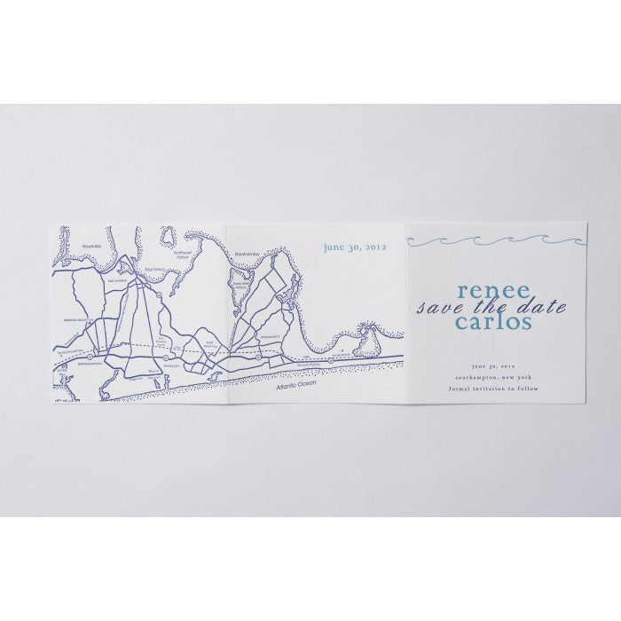 renee & carlos save the date tri-fold card