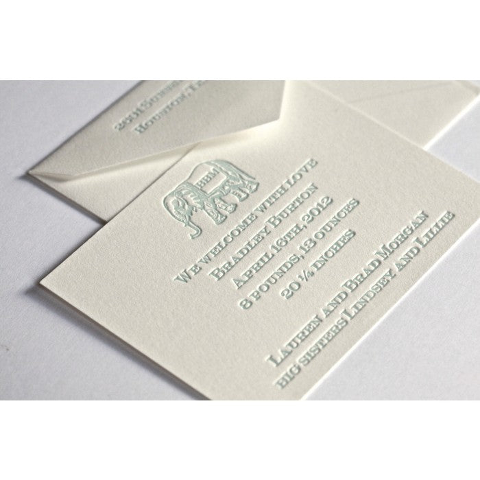letterpress elephant baby announcement - bradley