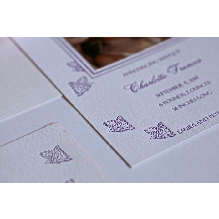 letterpress butterfly baby announcement - charlotte