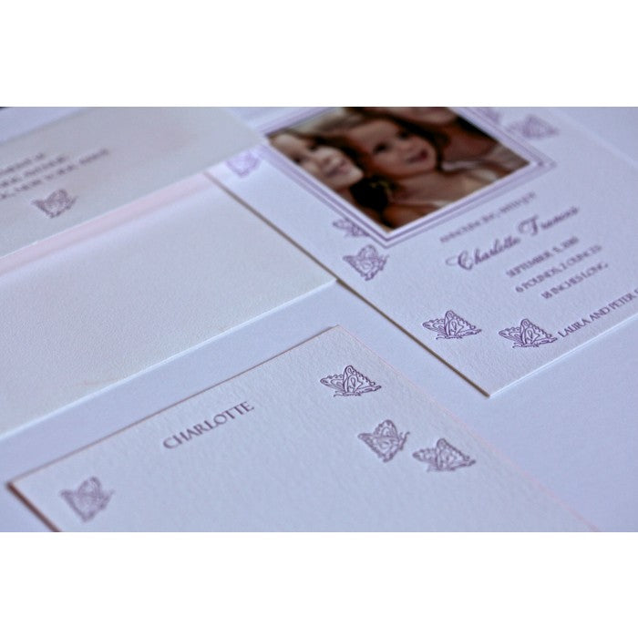 letterpress butterfly baby announcement - charlotte