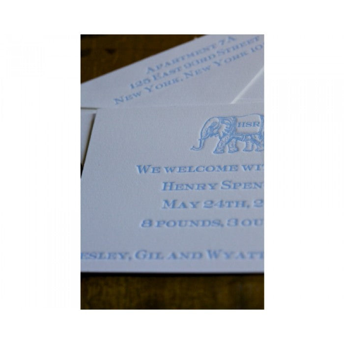 letterpress baby announcement - elephant