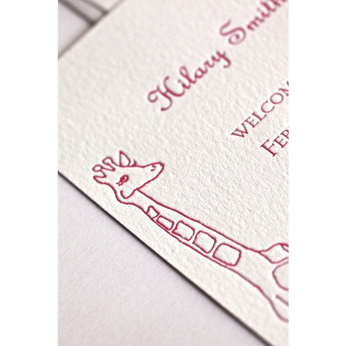 letterpress giraffe baby announcement - hilary baby
