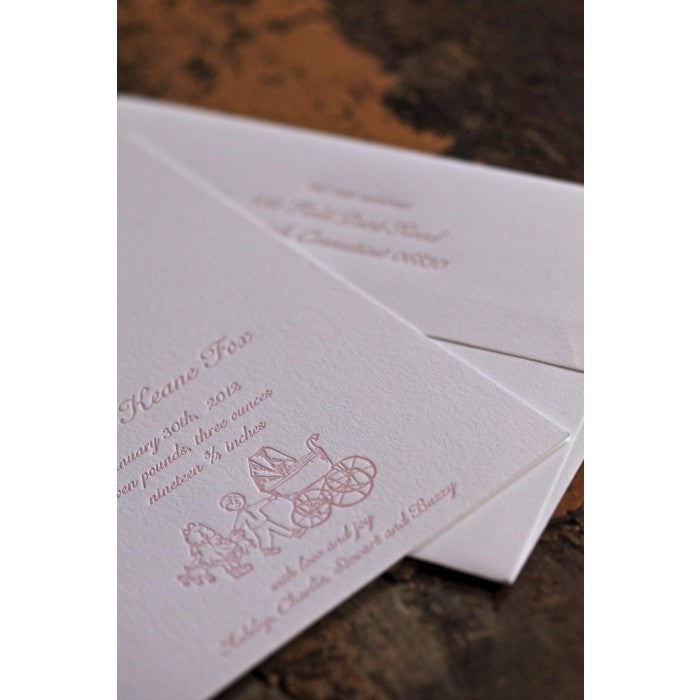 letterpress carriage baby announcement - imogen