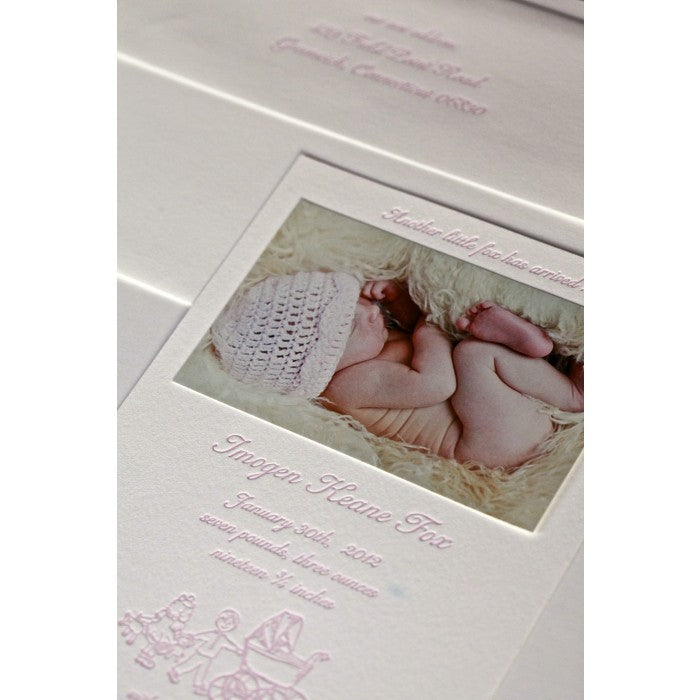 letterpress carriage baby announcement - imogen