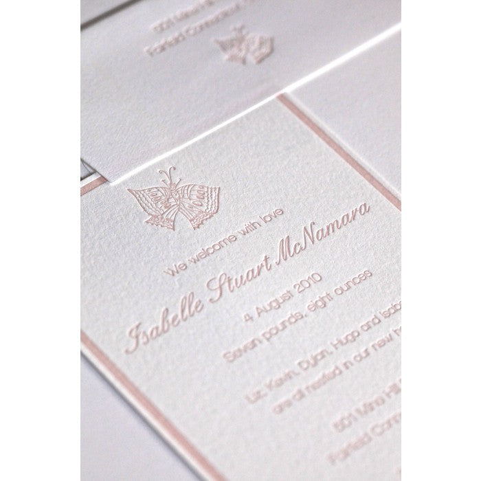 letterpress butterfly baby announcement - isabelle