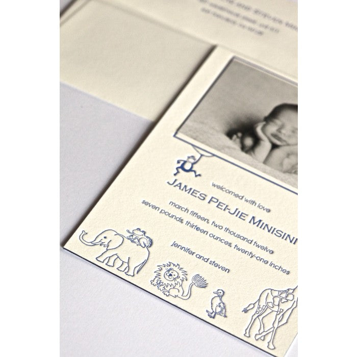 letterpress monkey baby announcement - james