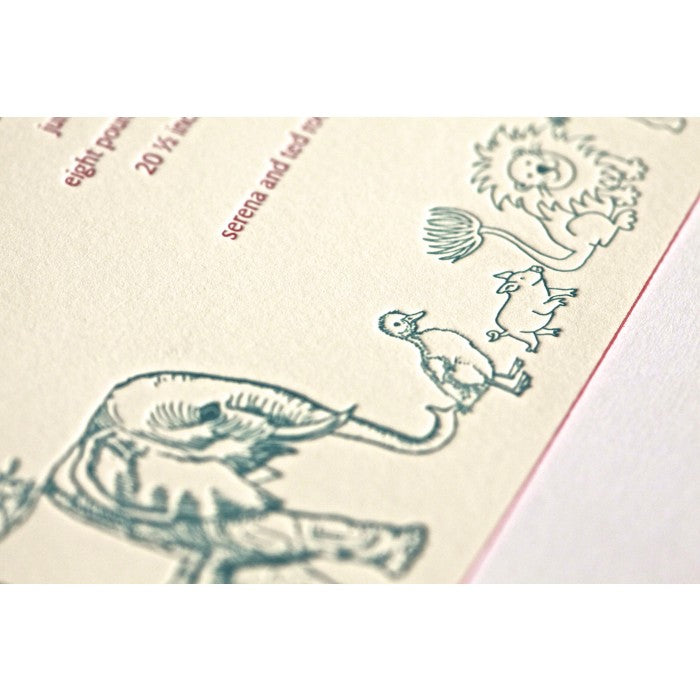 letterpress zoo baby announcement - nicholas
