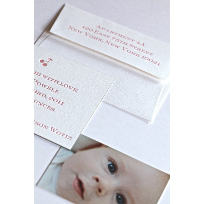 letterpress cerry baby announcement - vivian