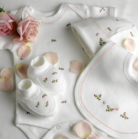 rosebuds embroidered layette set by gordonsbury