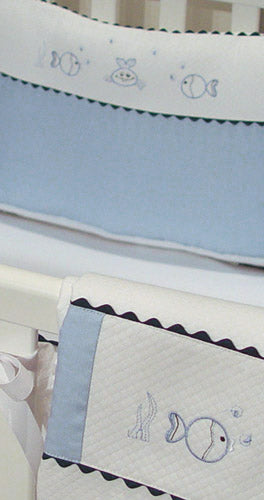 le poisson embroidered fish crib bedding