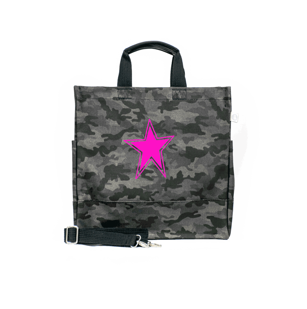 luxe NS camo tote with black handles