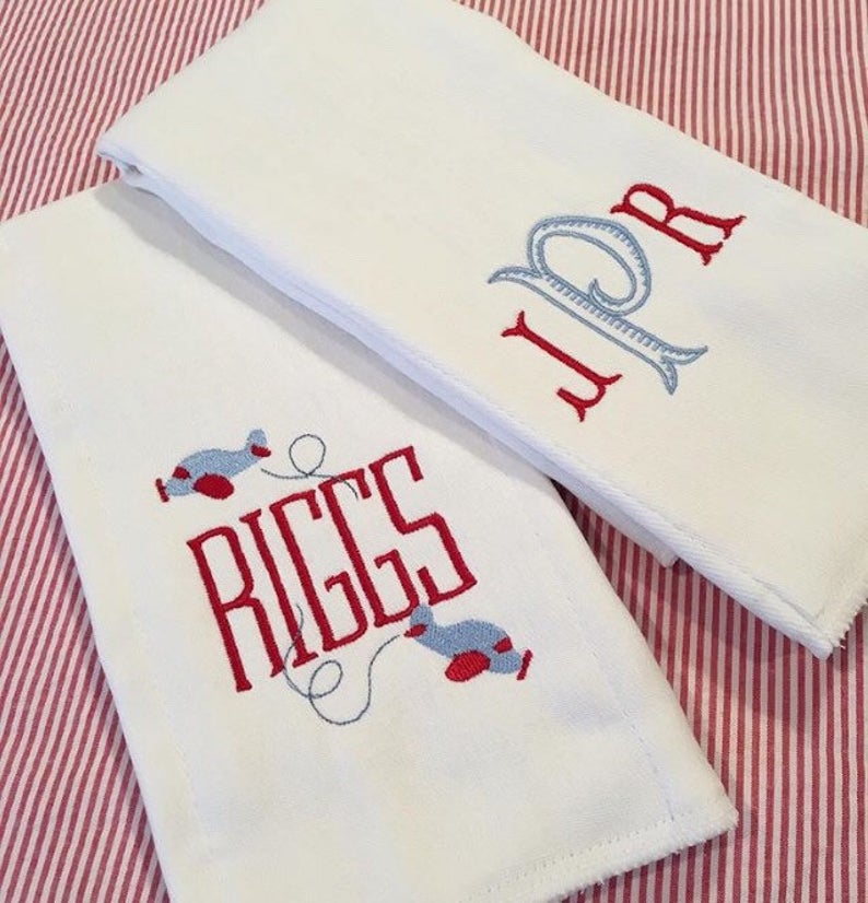 monogrammed airplane burp cloth or bib