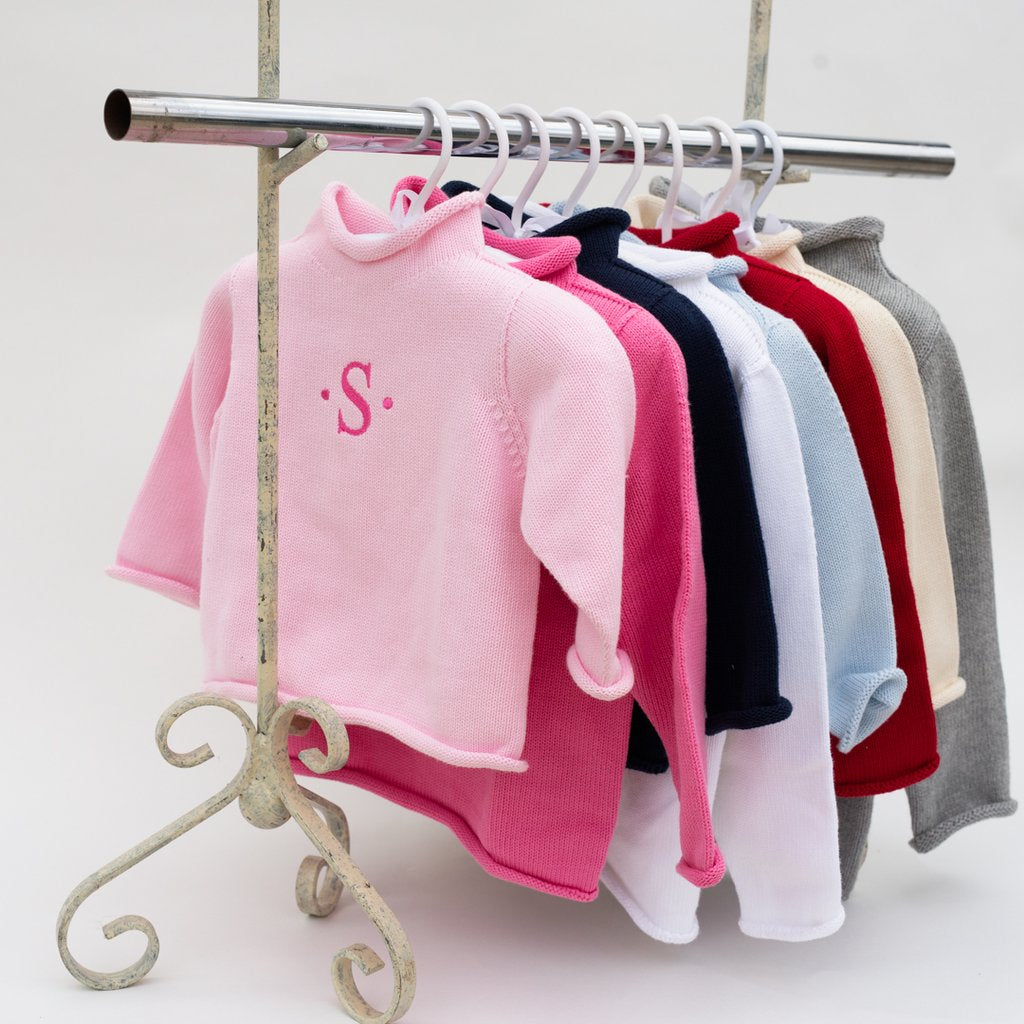 monogrammed roll neck pullover sweater