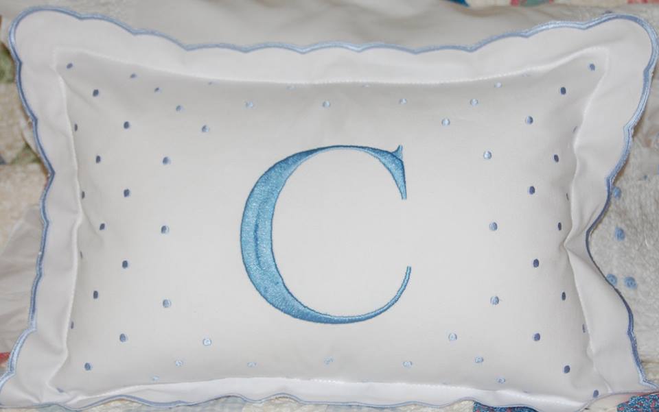 monogrammed scalloped baby pillow