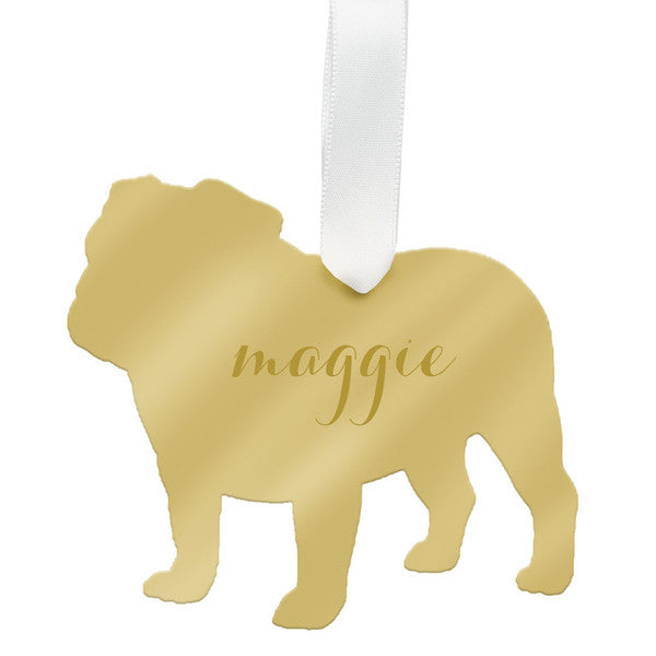 moon and lola english bulldog christmas ornament- silver