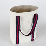 navy red stripe shopper tote