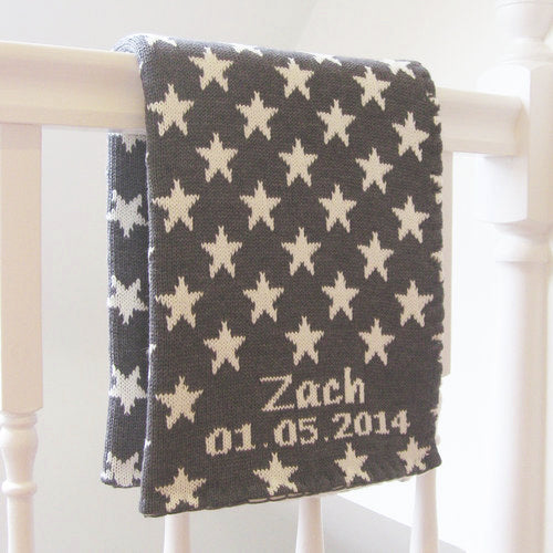 personalized baby blanket with grey stars