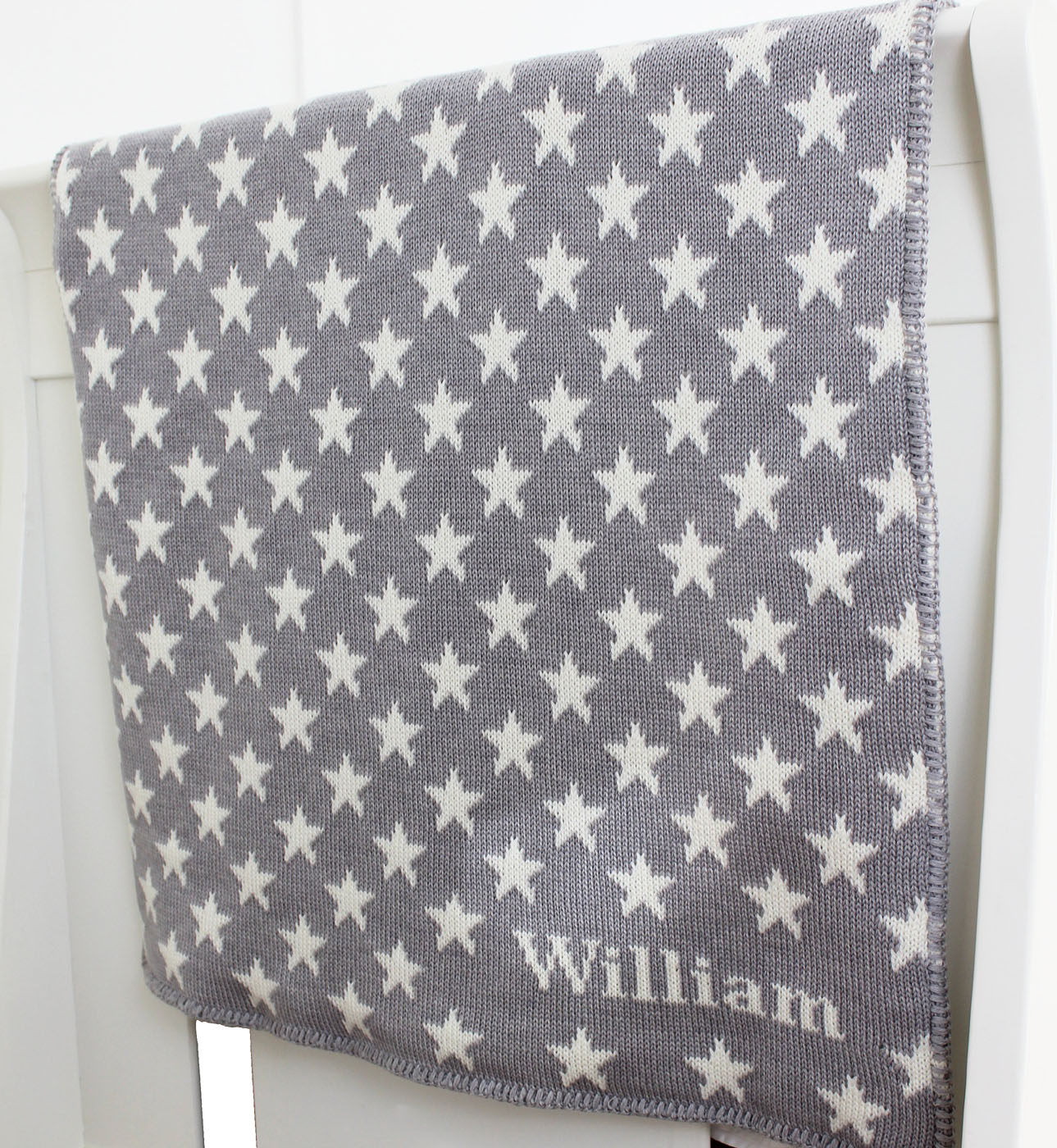 personalized baby blanket with grey stars