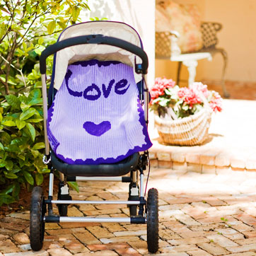 personalized love heart baby blanket and scalloped edge