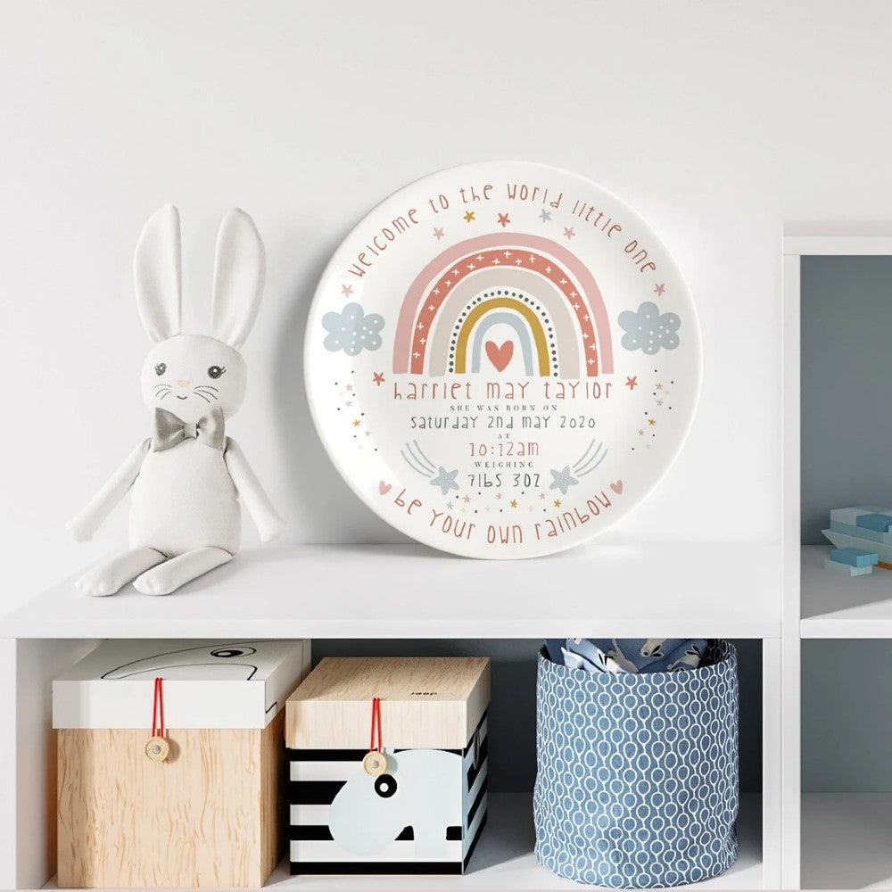 personalized baby girl plate - rainbow