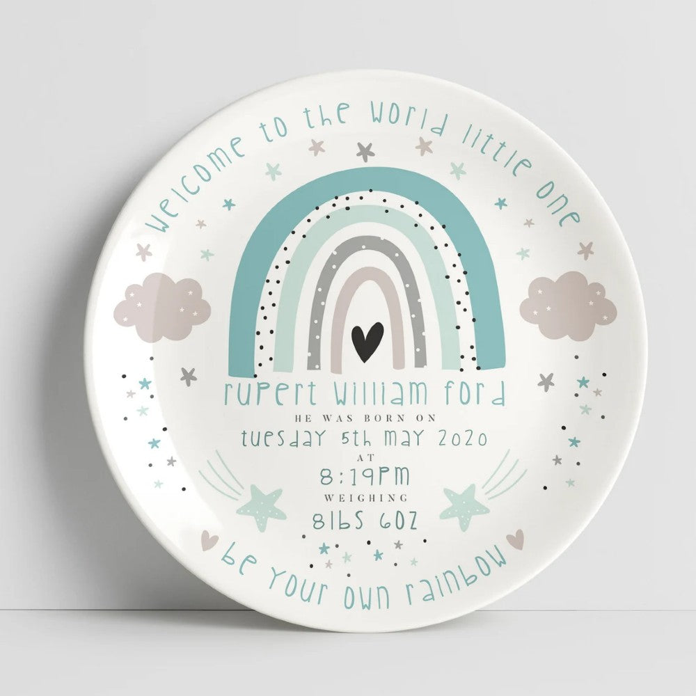 personalized baby boy plate - rainbow