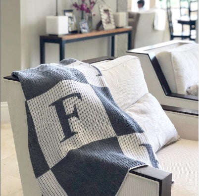 personalized blanket with colorblock initials