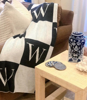 personalized blanket with colorblock initials