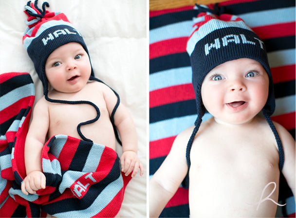 personalized cotton earflap hat (stripe) - multiple colors available