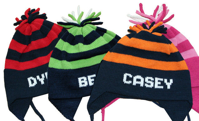 personalized cotton earflap hat (stripe) - multiple colors available