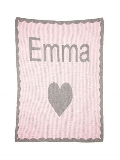 personalized full blanket with name and heart and scalloped edge