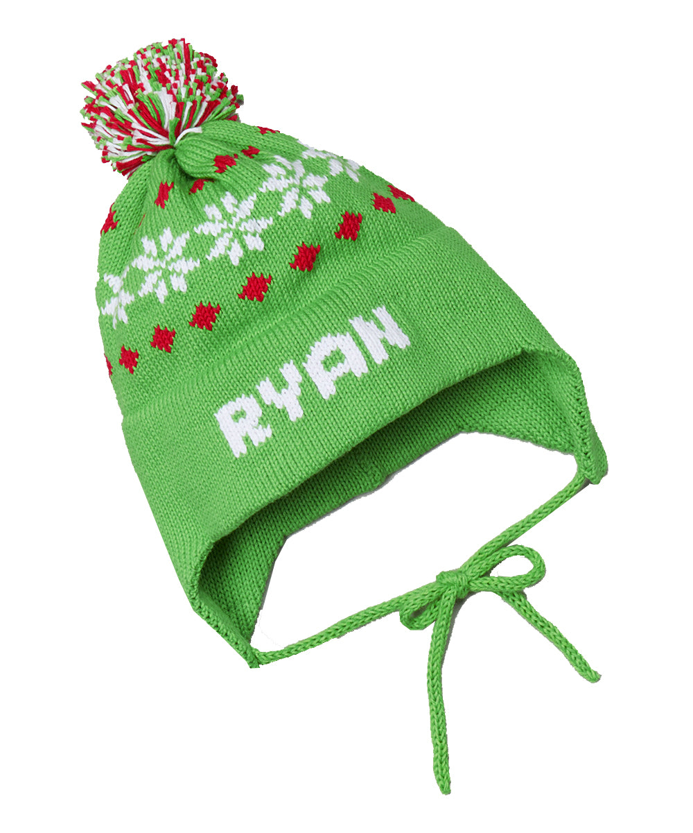 personalized knit snowflake ear flap hat