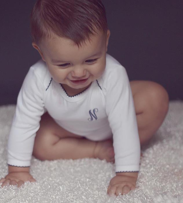 Personalized Long Sleeve Bodysuit with Picot Trim  (with optional Matching Bib)
