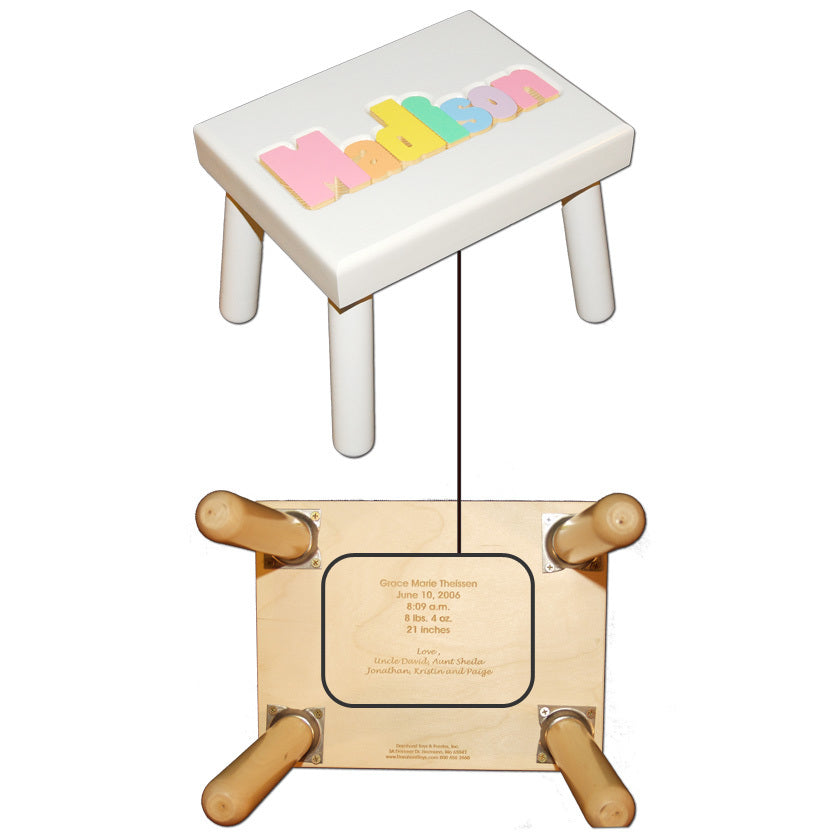 personalized name stool - white with pastel colors