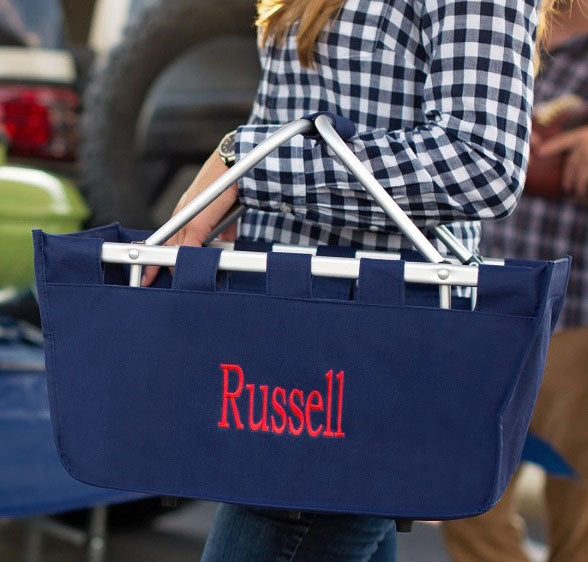 personalized navy market carry all tote