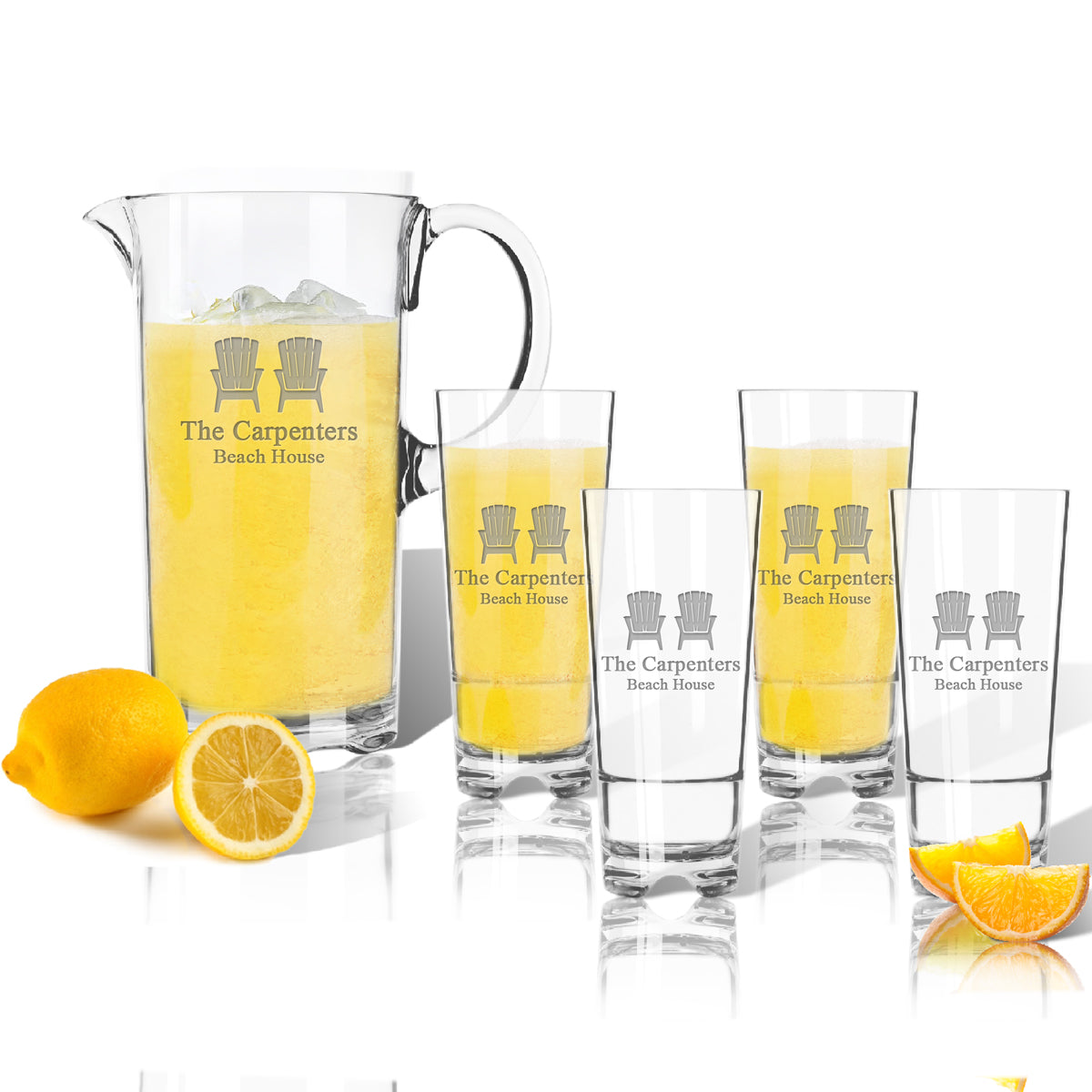 Personalized Pitcher and High Ball Glasses 16 oz (Set of 4) (unbreakable)