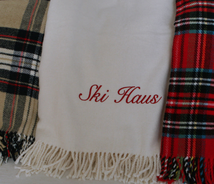 personalized solid fringed throw blanket (several colors available)