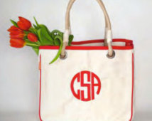 red accented rope tote
